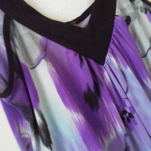 Summer Blouse Size S/M Nylon Top Purple Black Womens Sleeveless Tunic Kiwi Brand - Picture 7 of 8